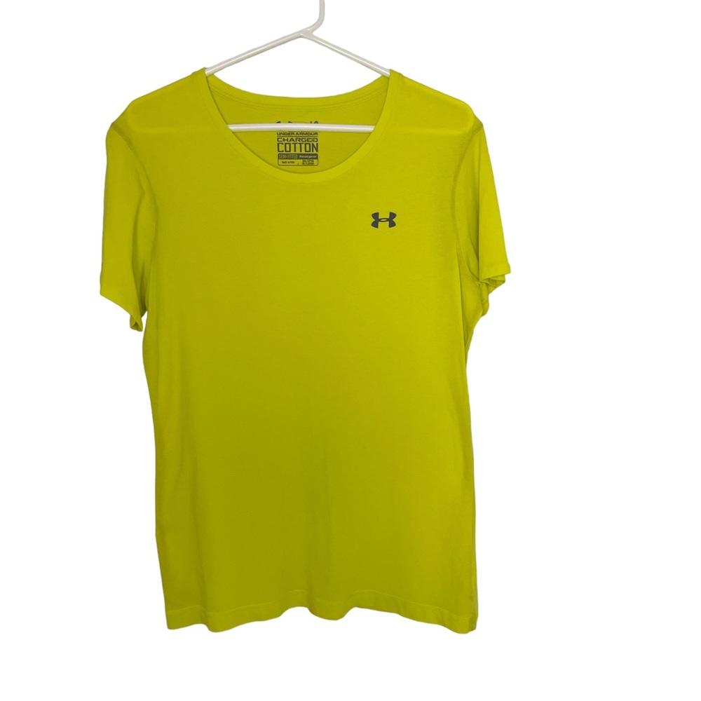 NWOT Under Armour Neon Green Semi-Fitted Heat Gear Round Neck Top Size Large